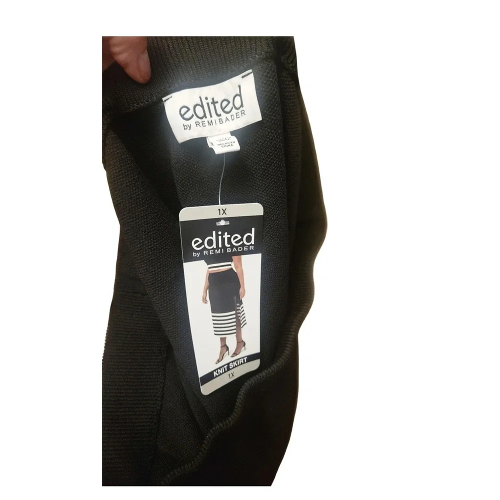 Edited by Remi Bader Womens 1X Black White Striped Knit Midi‎ Skirt NWT